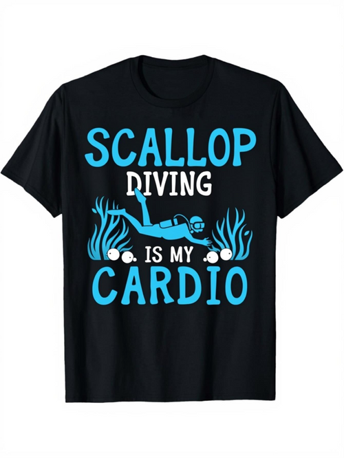 Men's Graphic T-Shirt Scallop Diving Is My Cardio Blue Underwater Scene With Diver
