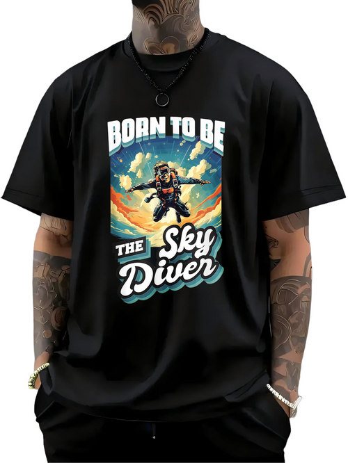 Men's Graphic T-Shirt Born To Be The Sky Diver Amongst Clouds With Vibrant Sunlit Skies Diver