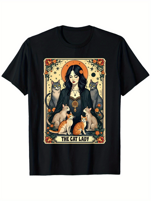 Men's Graphic T-Shirt The Cat Lady Surrounded By Playful Cats In A Mystical Floral Garden