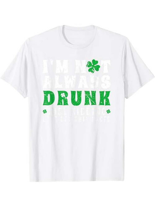 Men's Graphic T-Shirt Green Lucky Shamrock With Bold Lettering On White T Shirt Drunk