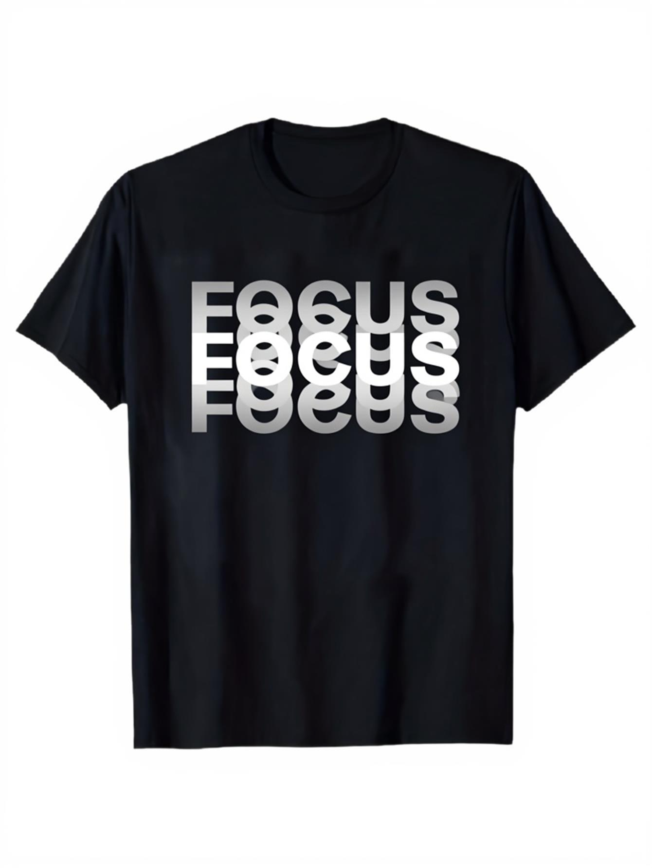 Men's Graphic T-Shirt Focus Repeated Letters With White And Shadow Blending On Black T Shirt
