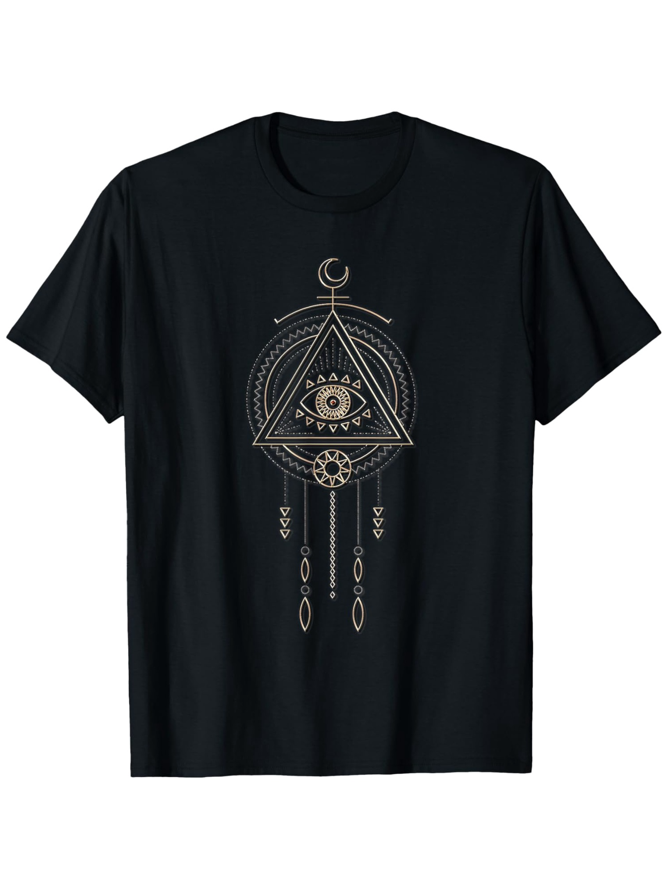 Men's Graphic T-Shirt Mystical Geometric Motif With Crescent Moon And All Seeing Eye Symbol