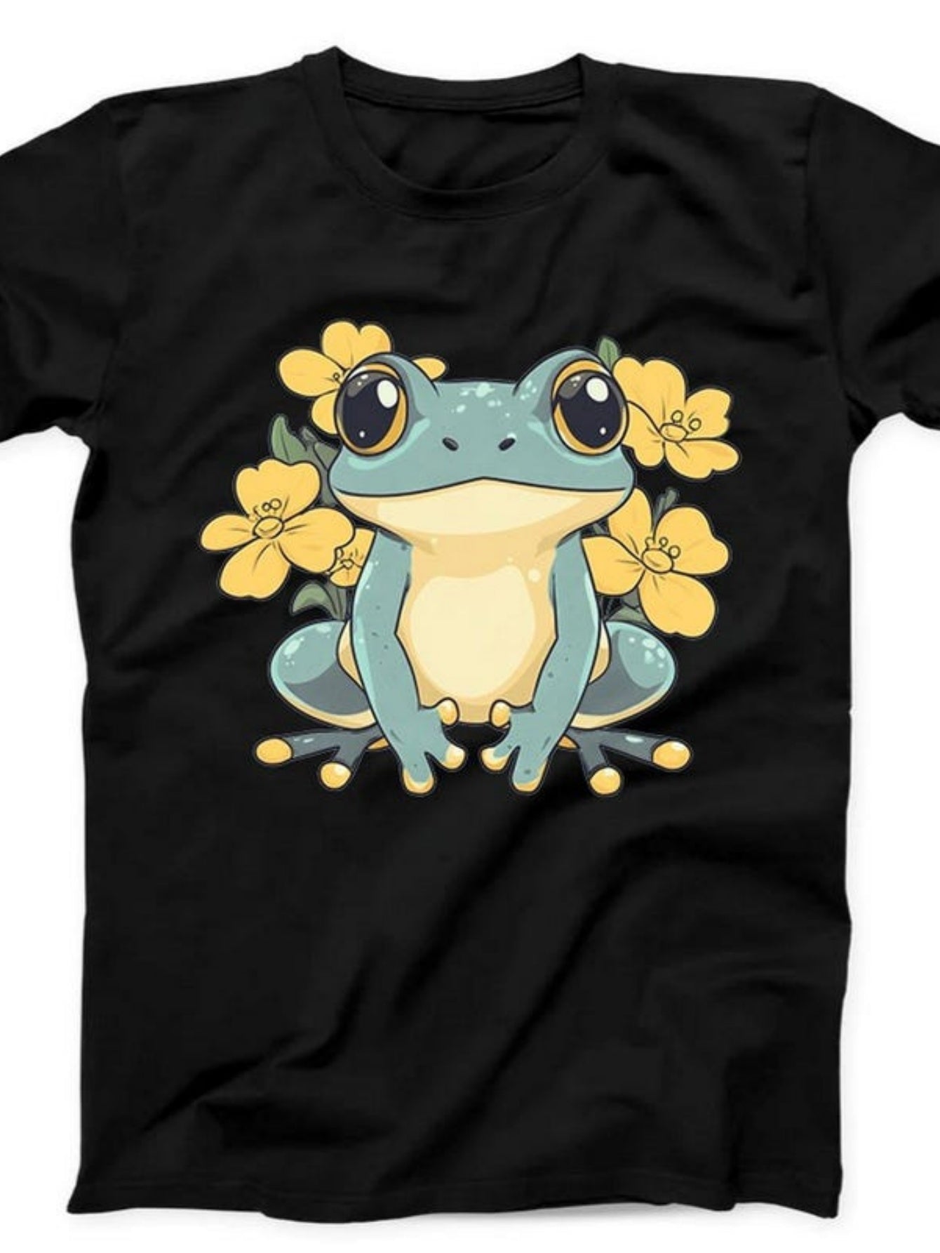 Men's Graphic T-Shirt Cute Yellow Flowers With Blue Frog Sitting Peacefully Frog