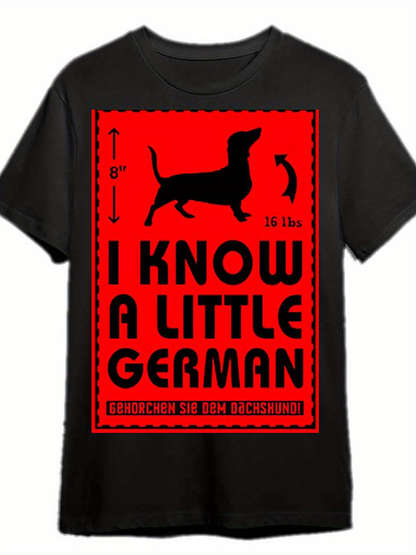 Men's Graphic T-Shirt I Know A Little German Silhouette Sausage Dog Among Bold Typography Print