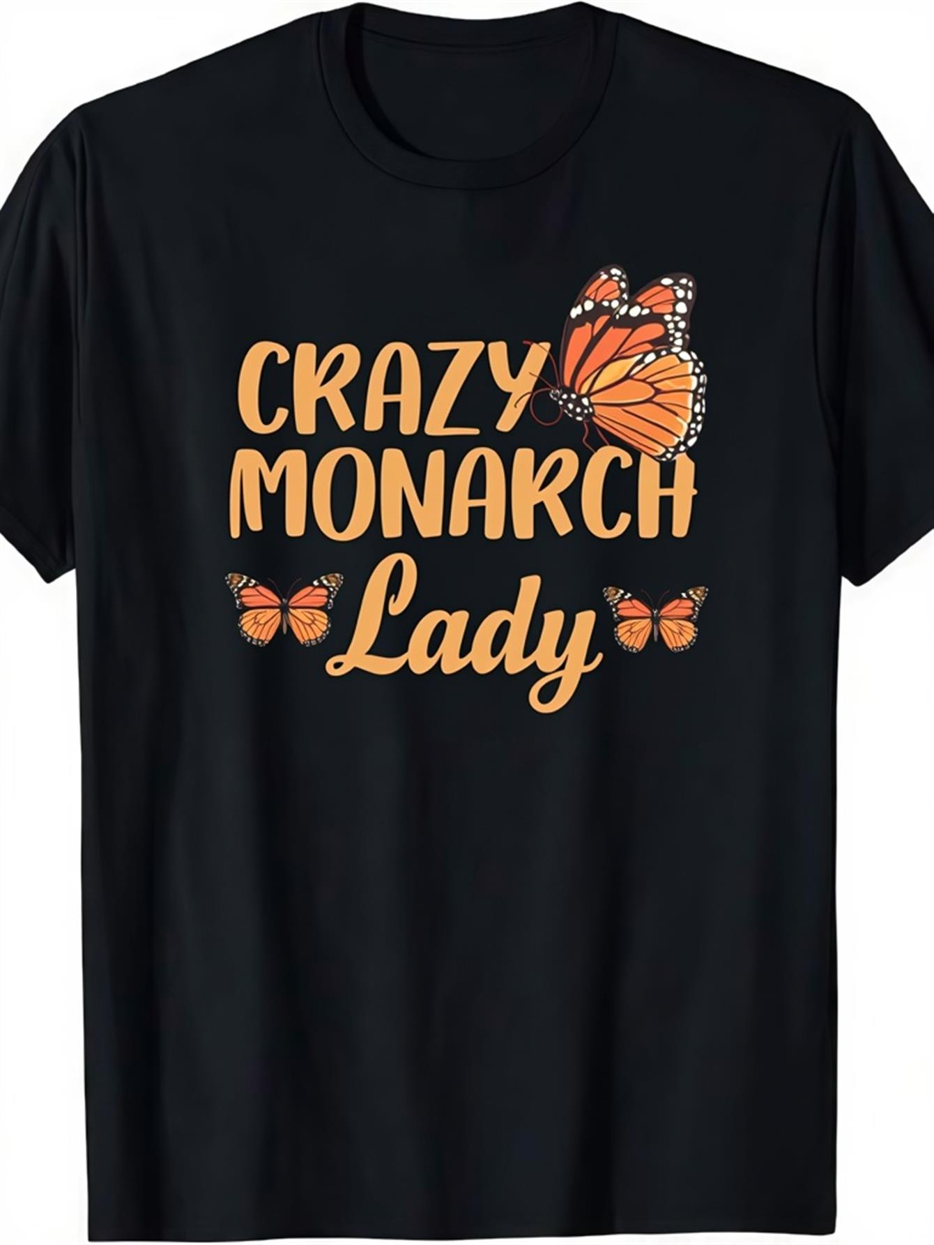 Men's Graphic T-Shirt Crazy Monarch Lady Surrounded By Orange Butterflies Fluttering Gracefully Monarch Butterfly