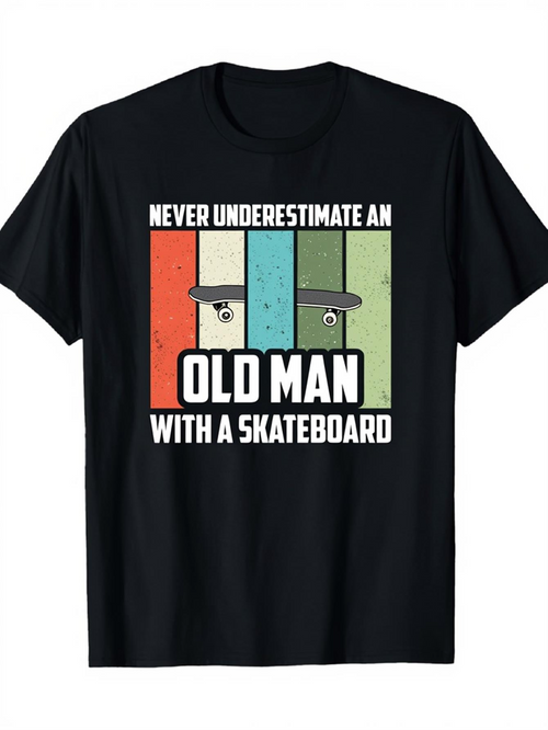 Men's Graphic T-Shirt Never Underestimate An Old Man With A Skateboard Retro Color Blocks Featuring Skateboard