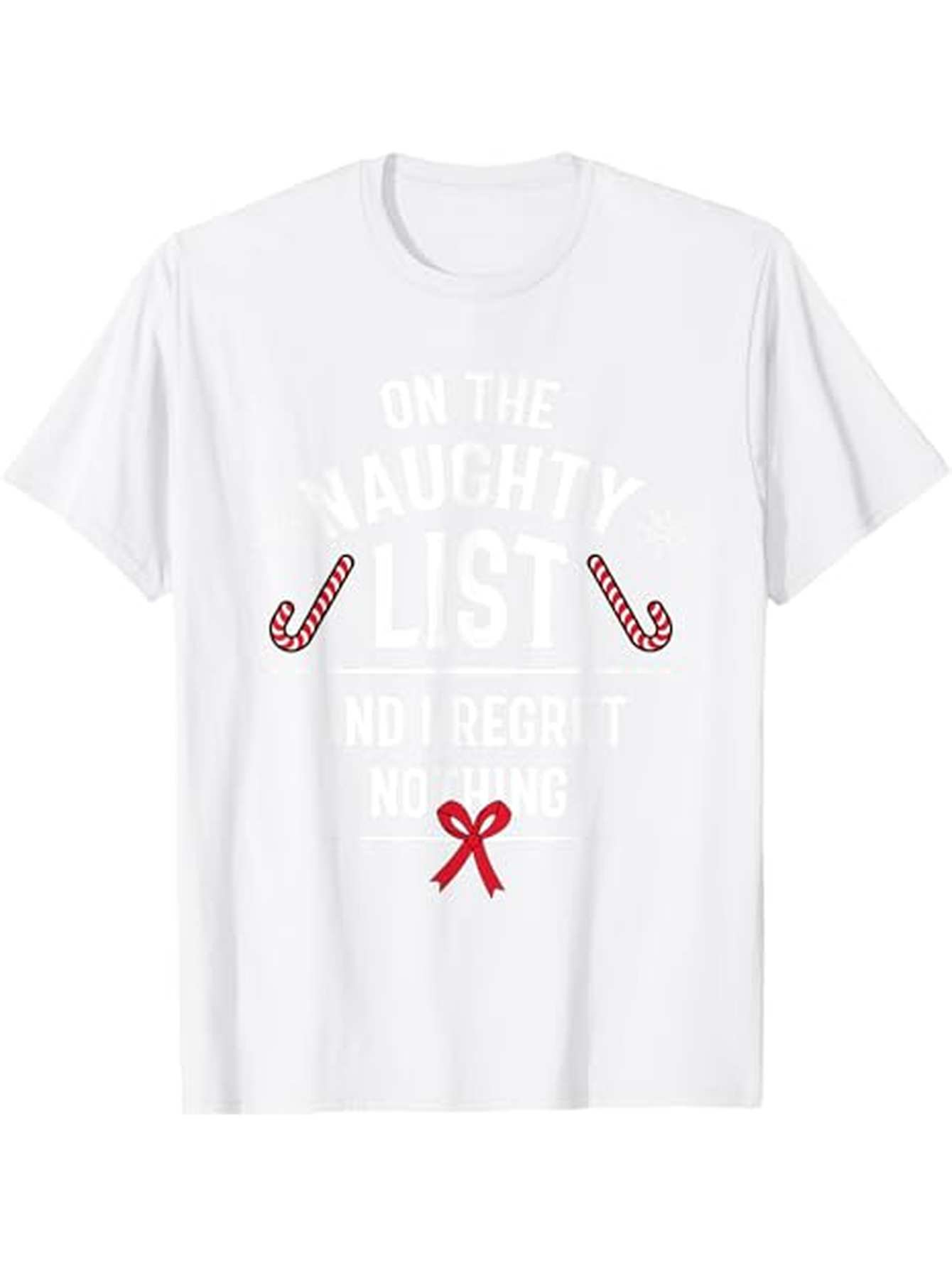 Men's Graphic T-Shirt On The Naughty List Red Bow And Candy Canes Christmas Shirt