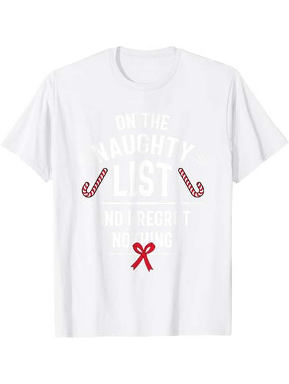 Men's Graphic T-Shirt On The Naughty List Red Bow And Candy Canes Christmas Shirt