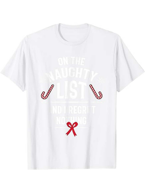 Men's Graphic T-Shirt On The Naughty List Red Bow And Candy Canes Christmas Shirt