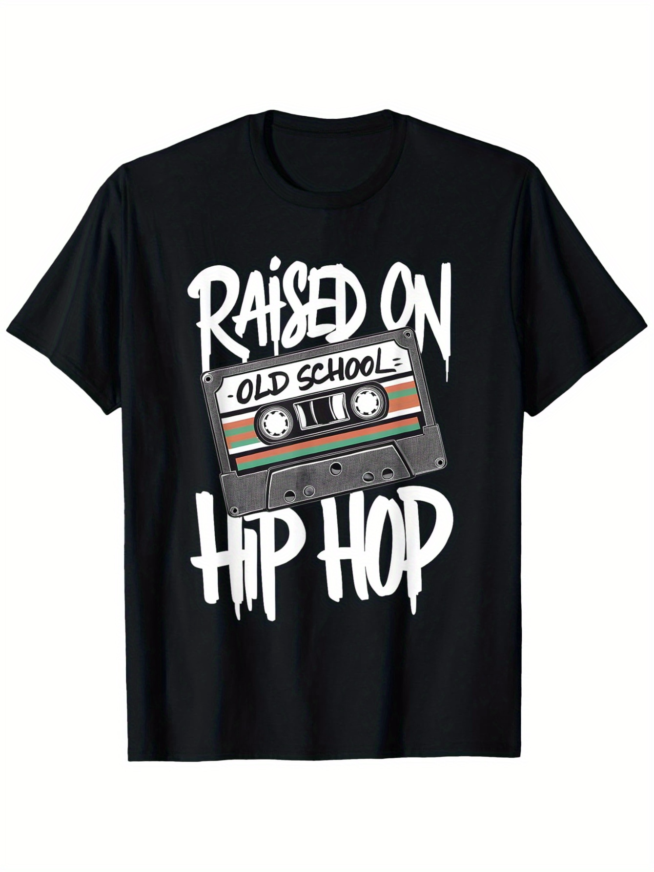 Men's Graphic T-Shirt Raised On Old School Music With Retro Cassette Tape Hip Hop