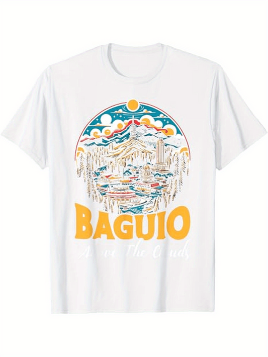 Men's Graphic T-Shirt Baguio Vintage Mountain Landscape Under Golden Sun Scenic View