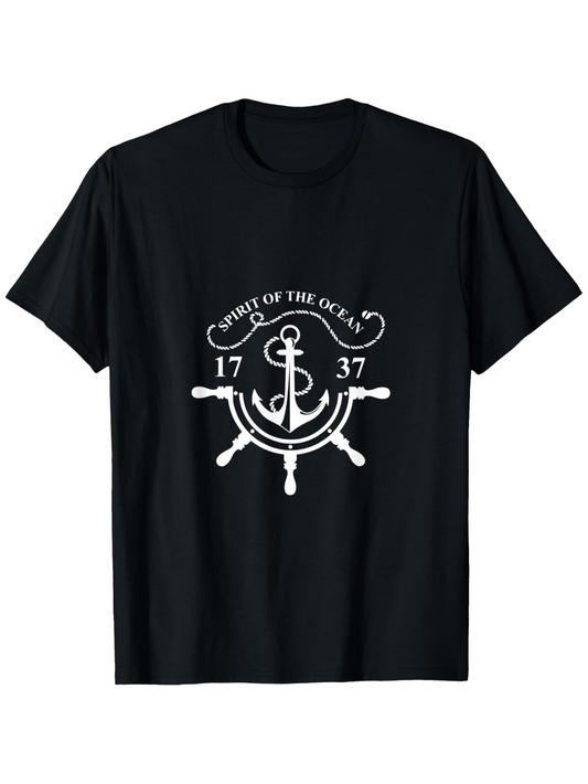 Men's Graphic T-Shirt Spirit Of The Ocean Vintage Nautical Ship Wheel With Anchor