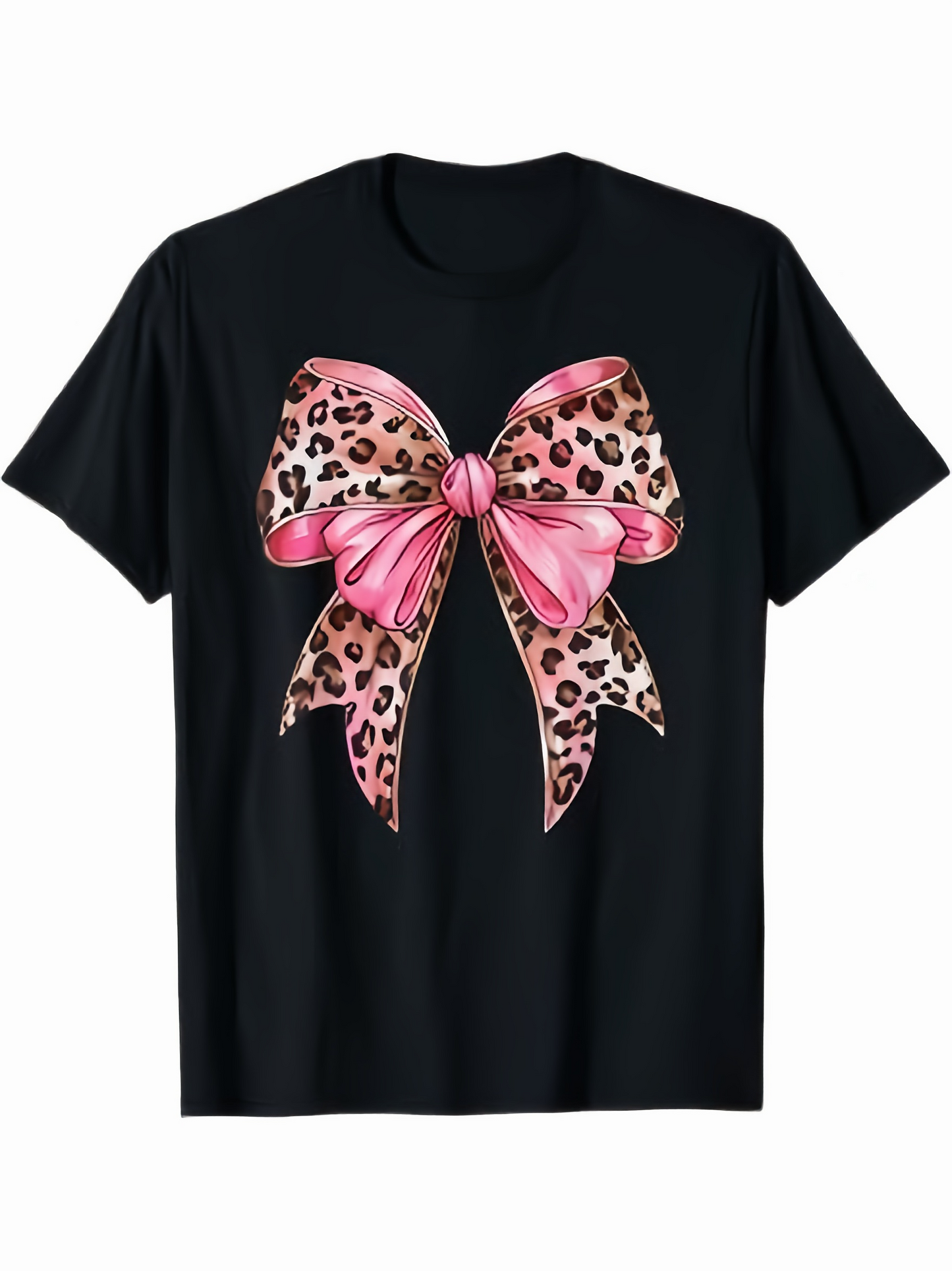 Men's Graphic T-Shirt Pink Leopard Print Patterned Ribbon With Glossy Finish Bow