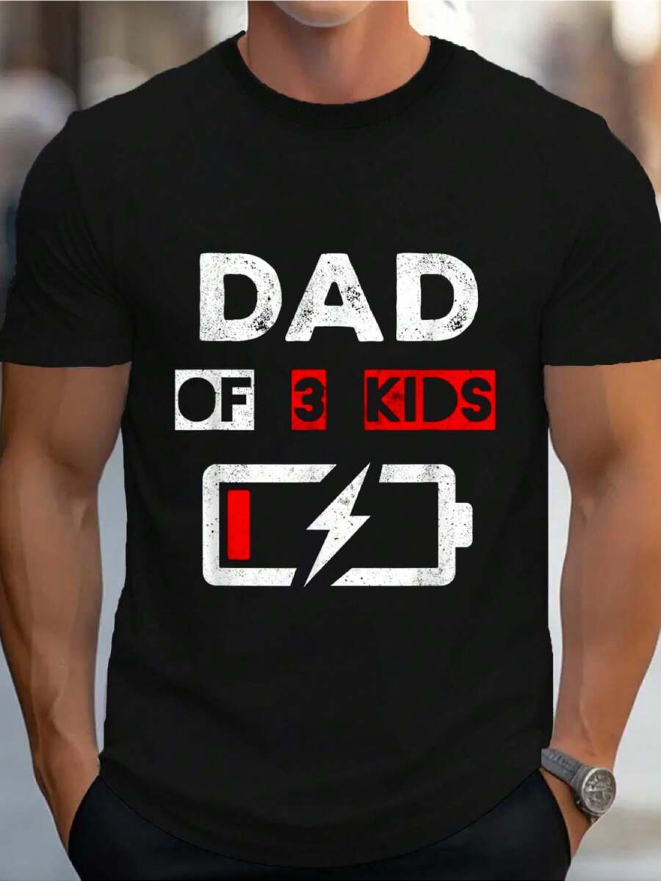 Men's Graphic T-Shirt Dad Of Three Kids With Low Battery Icon Graphic