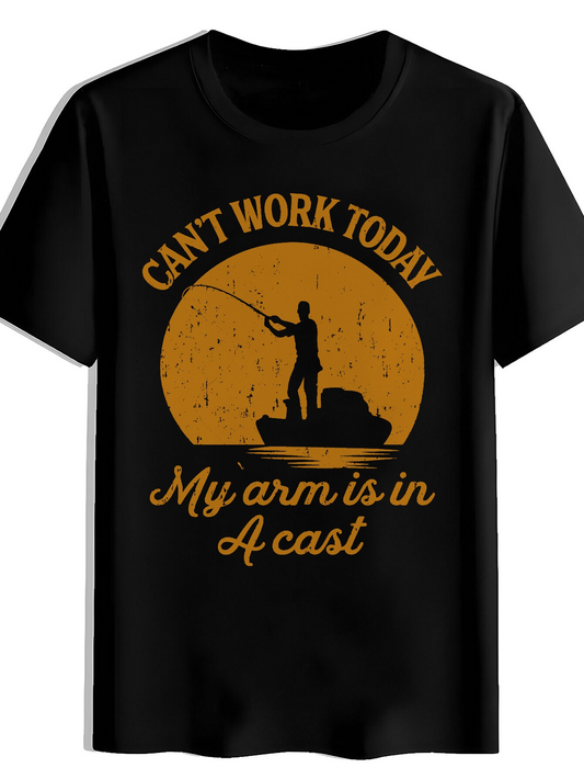 Men's Graphic T-Shirt Cant Work Today Orange Sunset With Man Fishing On Boat
