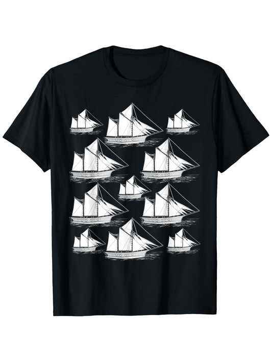 Men's Graphic T-Shirt Classic Nautical Sketches Of Sailboats On Calm Ocean Water Sailboat