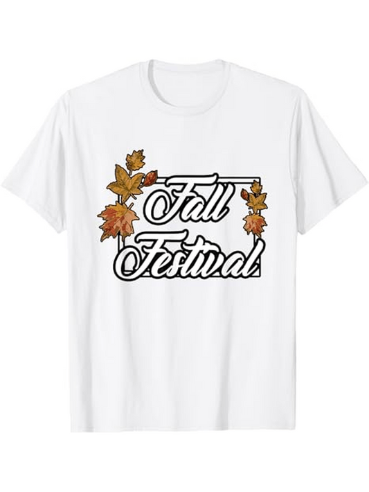 Men's Graphic T-Shirt Fall Festival Autumn Maple Leaves With Elegant Line Art Typography