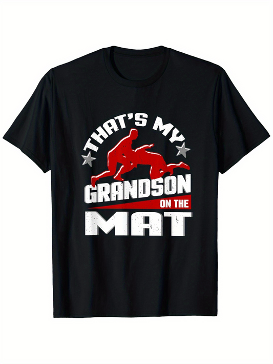 Men's Graphic T-Shirt Thats My Grandson On The Mat With Dynamic Wrestling Silhouette And Bold Stars Graphic Wrestler