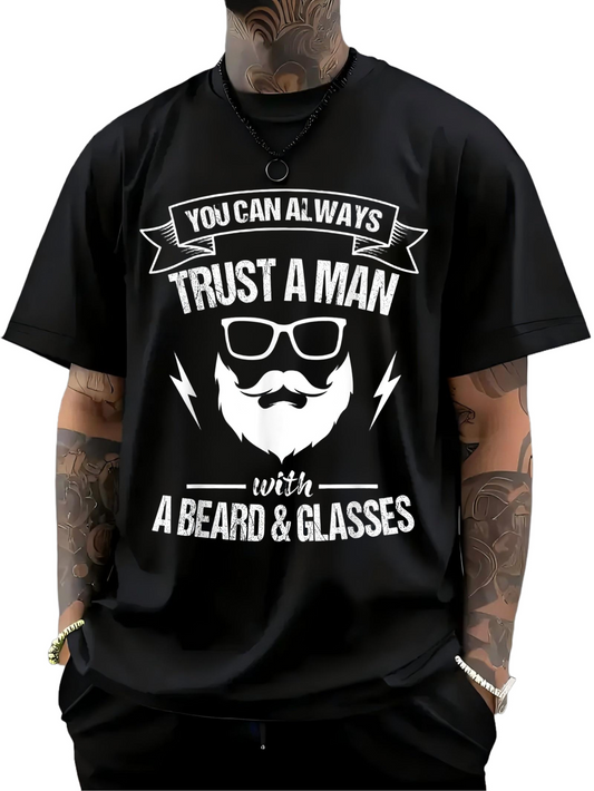 Men's Graphic T-Shirt You Can Always Trust A Man With Beard Glasses Graphic Lightning