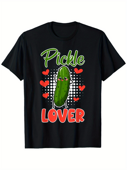 Men's Graphic T-Shirt Pickle Lover Cartoon Green Pickle Surrounded By Red Hearts