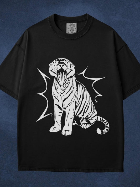 Men's Graphic T-Shirt Bold Graphic Lines Surrounding Strong Roaring Spirit Tiger