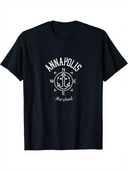 Men's Graphic T-Shirt Annapolis Maryland With Vintage Nautical Anchor And Compass Design T Shirt