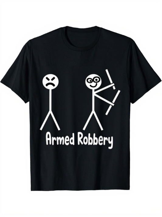 Men's Graphic T-Shirt Armed Robbery Cartoon Stick People With Bold White Letters