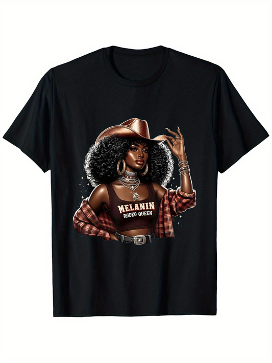 Men's Graphic T-Shirt Melanin Roots Queen Confident Woman In Cowgirl Outfit With Fashionable Accessories