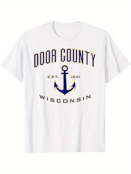 Men's Graphic T-Shirt Door County Wisconsin With Nautical Anchor Print T Shirt