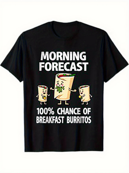 Men's Graphic T-Shirt Morning Forecast Filled With Smiling Cartoon Breakfast Burritos