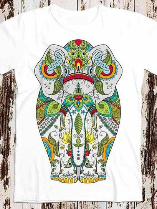 Men's Graphic T-Shirt Vivid Ornamental Patterns With Bright Abstract Motifs Covering Majestic Elephant