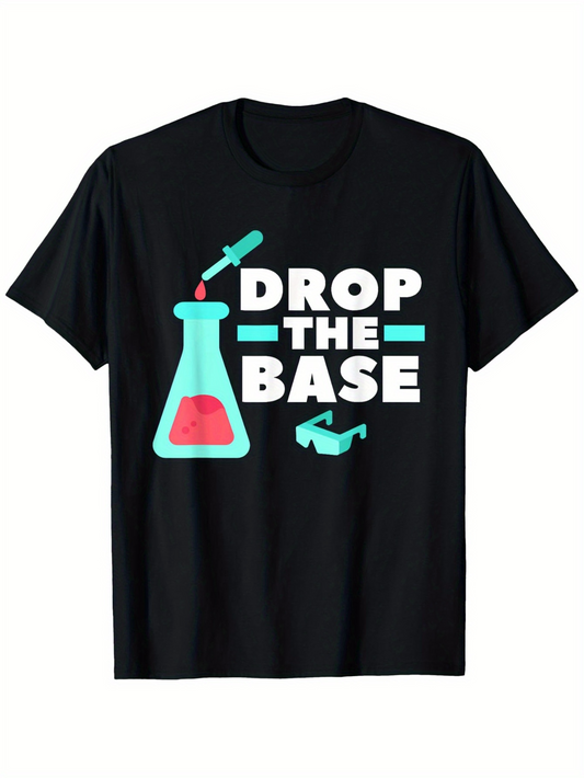 Men's Graphic T-Shirt Drop The Base With Cartoon Flask And Colorful Chemistry Motif