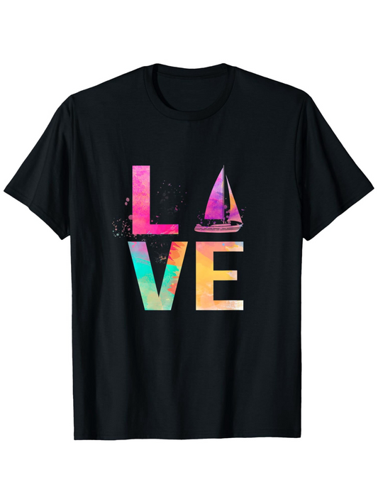 Men's Graphic T-Shirt Colorful Summer Sunset Sailboat With Vibrant Letter Art Love
