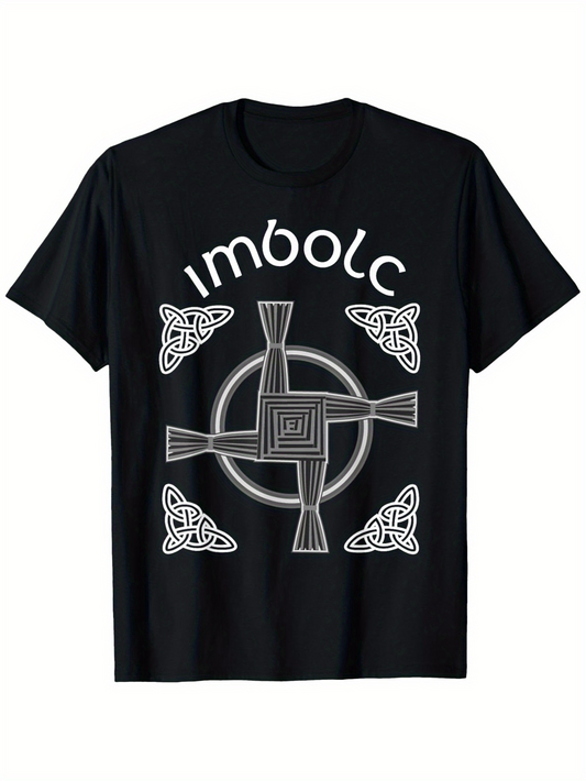 Men's Graphic T-Shirt Imbolc Ancient Celtic Symbols In Spiral Design With Knot Elements Center Cross