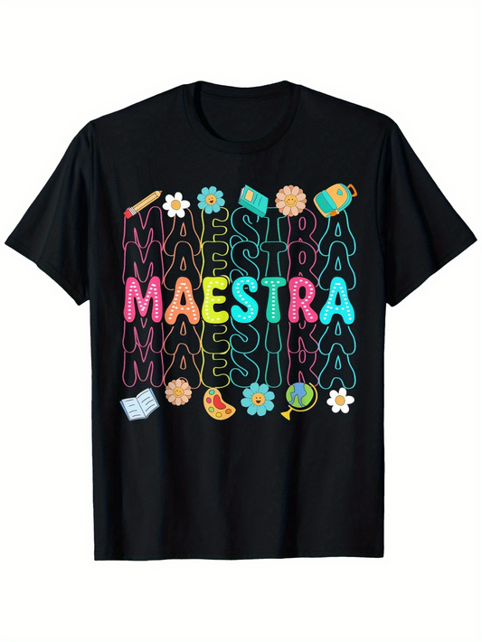 Men's Graphic T-Shirt Colorful School Supplies Flowers Watermelon Apple Maestra