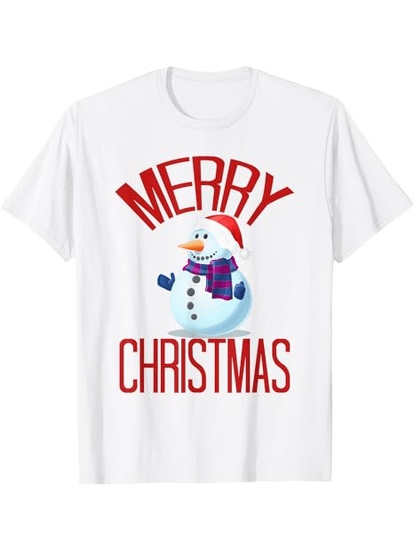 Men's Graphic T-Shirt Merry Christmas With Festive Snowman Wearing Red Scarf And Hat