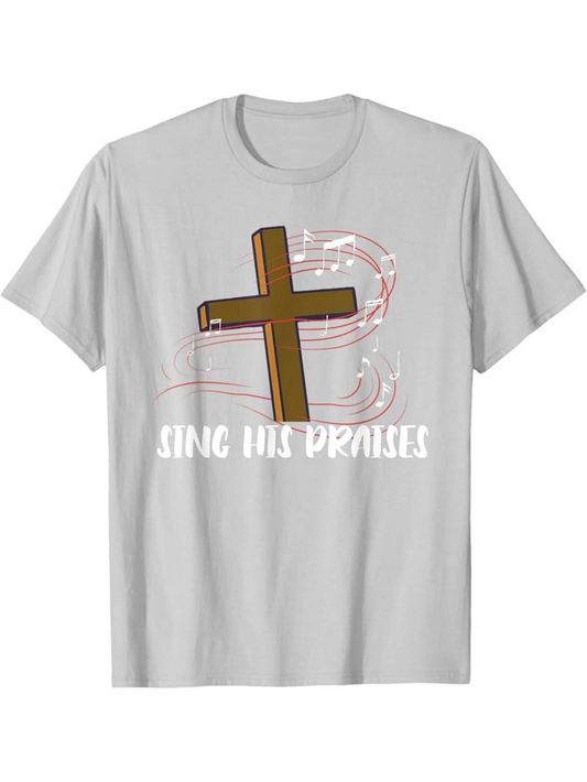 Men's Graphic T-Shirt Sing His Praises Vintage Wooden Cross With Pink Flowing Ribbons