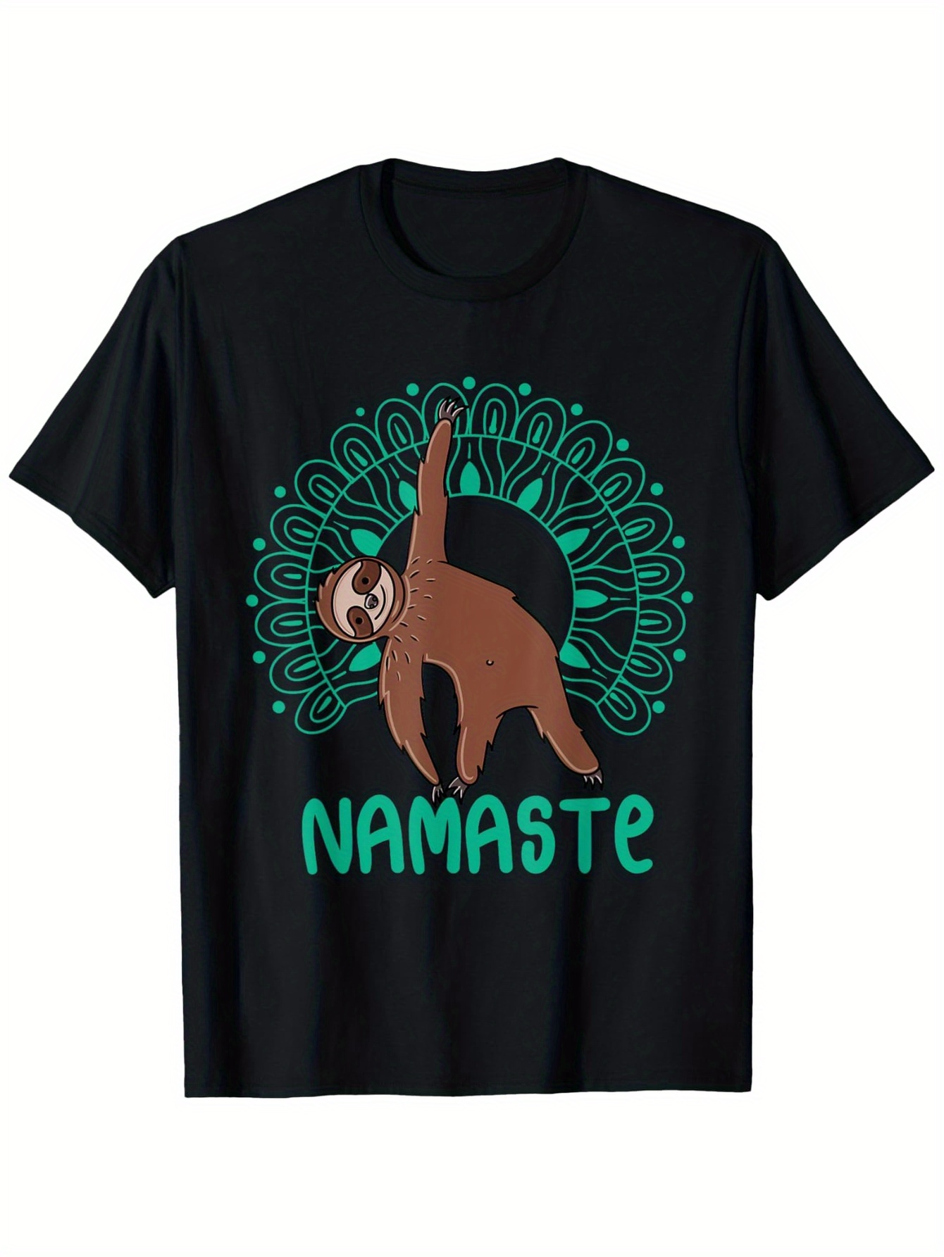 Men's Graphic T-Shirt Namaste Playful Sloth With Mandala Pattern Centered Sloth Design