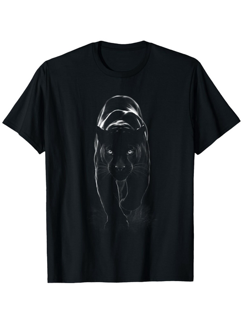 Men's Graphic T-Shirt Nocturnal Shadows Silhouetted Mist Glowing Moonlight Menacing Predator Powerful Panther