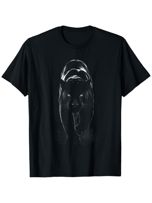 Men's Graphic T-Shirt Nocturnal Shadows Silhouetted Mist Glowing Moonlight Menacing Predator Powerful Panther