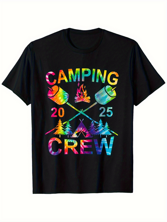 Men's Graphic T-Shirt Camping Crew Colorful Campfire With Trees And Marshmallows Under A Night Sky