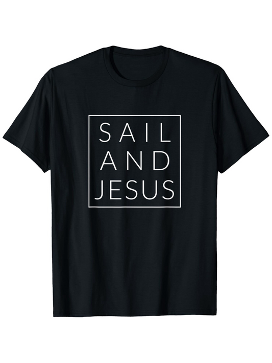 Men's Graphic T-Shirt Sail And Jesus Minimalist Square Typography With Simple Lines T Shirt