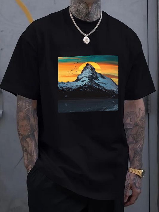 Men's Graphic T-Shirt Vivid Sunset Sky Over Majestic Snow Capped Mountain Peak