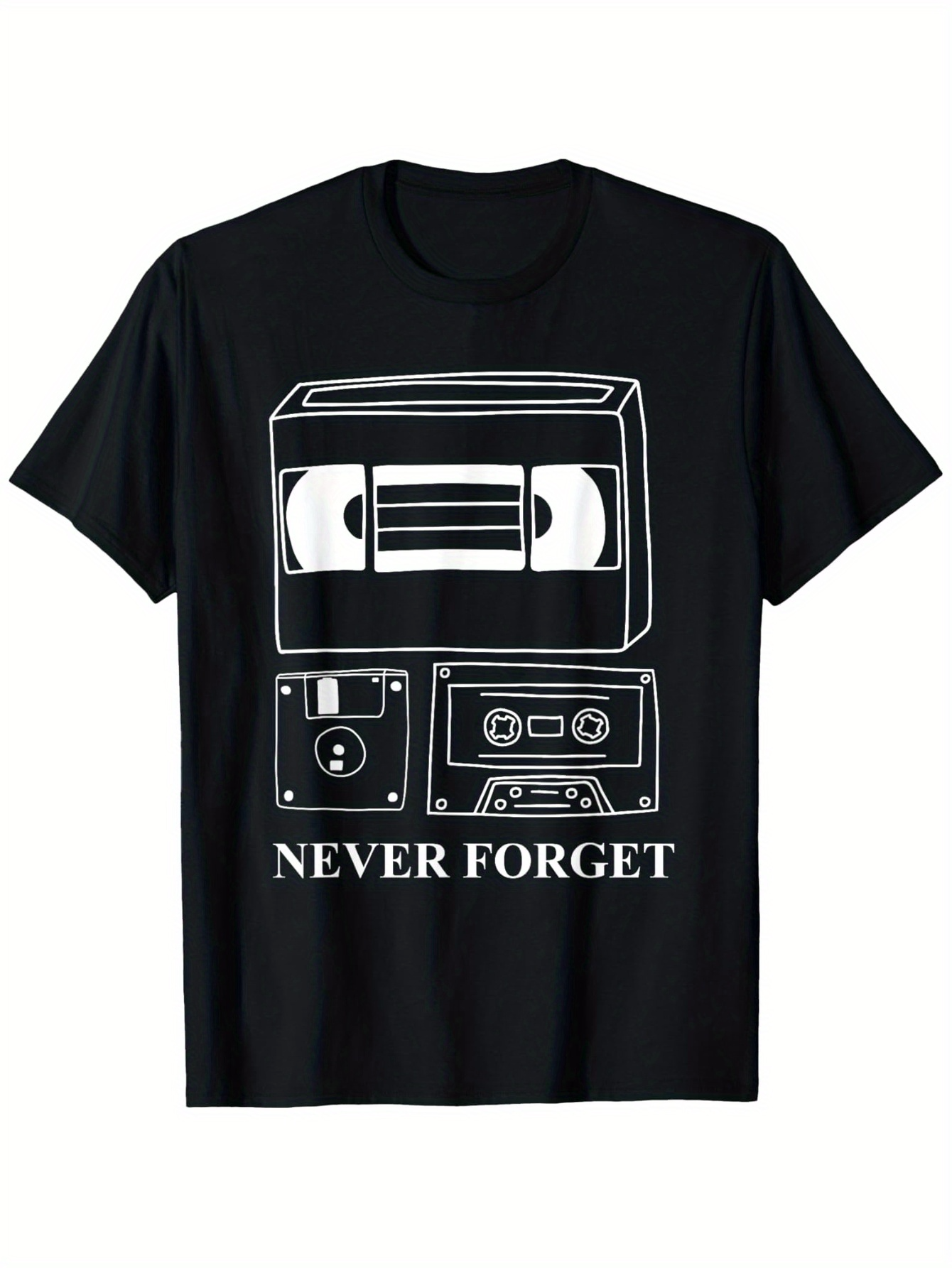 Men's Graphic T-Shirt Never Forget Vintage Media Tape Memory With Cassette Floppy Disk And Video Tape
