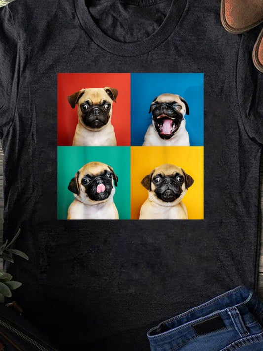 Men's Graphic T-Shirt Colorful Squares With Expressive Faces Of Playful Cute Pug Dog