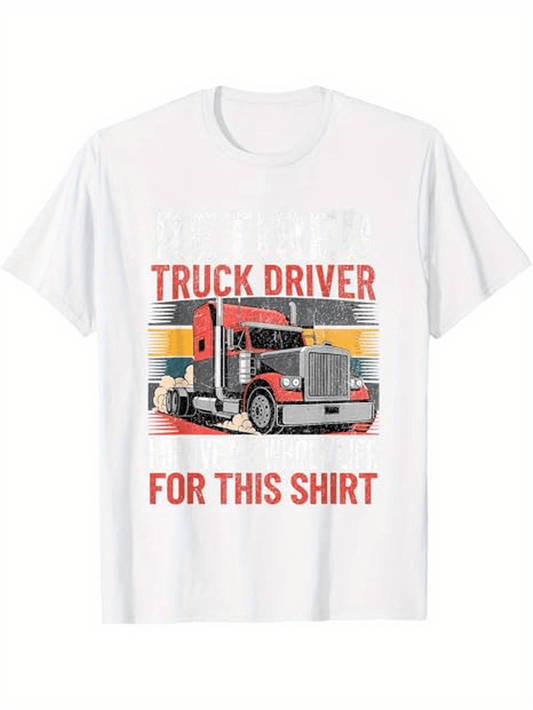 Men's Graphic T-Shirt Truck Driver Classic Striped Highway Scenery With Red Semi Trailer Truck