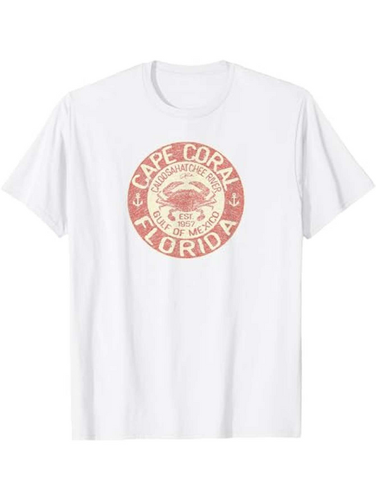 Men's Graphic T-Shirt Cape Coral Florida With Vintage Style Sun And Crab Emblem Print