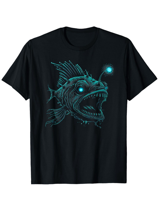 Men's Graphic T-Shirt Glowing Deep Sea With Luminous Light Among Dark Watery Anglerfish