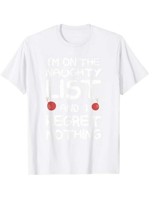 Men's Graphic T-Shirt Im On The Naughty List With Red Circles On White Shirt