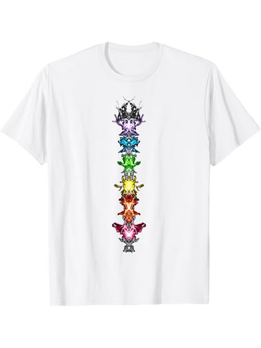 Men's Graphic T-Shirt Colorful Energy Symbols Aligned In Vertical Central Pattern